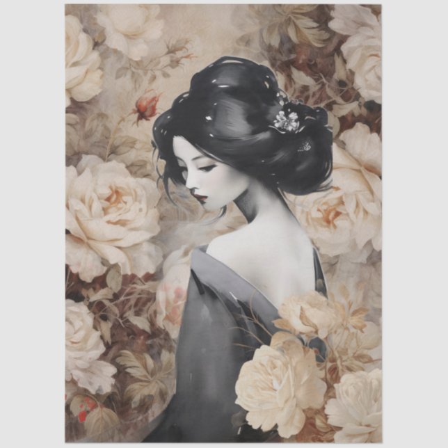 Große, Vintag Inspiriert Elegante asiatische Lady  Seidenpapier (Vorderseite)