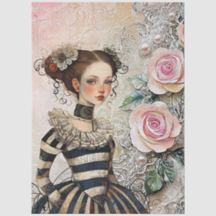 Große, Vintag Inspiriert Goth Girl & Pink Roses Seidenpapier