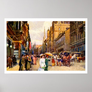 Große Vintage Belle Epoque Szene Wien Österreich Poster