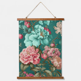 Große Vintage Blumenblume Wandteppich Mit Holzrahmen