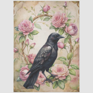 Große Vintage-inspirierte rosa Rose und Rabe Decou Seidenpapier