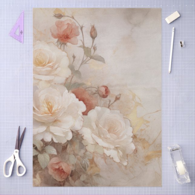 Große Vintage Inspirierte Rosen und Weiße Rosen Seidenpapier (Basteln)