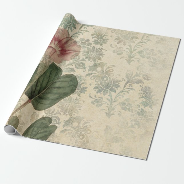Große Vintage-Rosa-Blumen Geschenkpapier (Ungerollt)