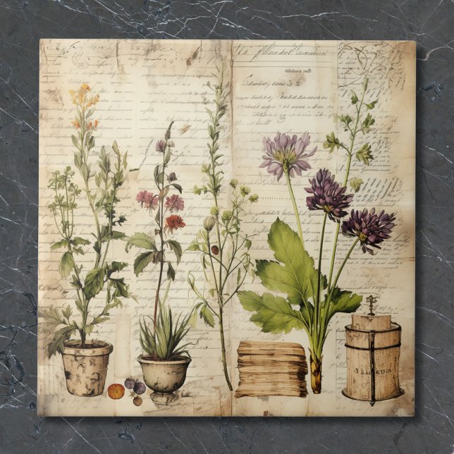 Große Vintage Wasserfarbe Natürliche Wildblume Fliese (Von Creator hochgeladen)