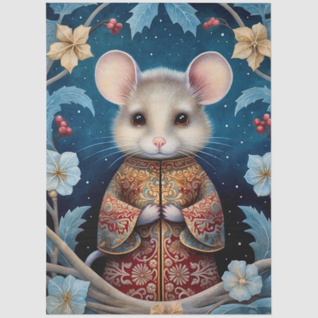 Große Wald-Maus & Florals Dekoupage Seidenpapier (Vorderseite)