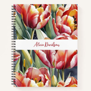 Große Wasserfarbe Rote Gelbe Tulpen Dein Name Notizbuch