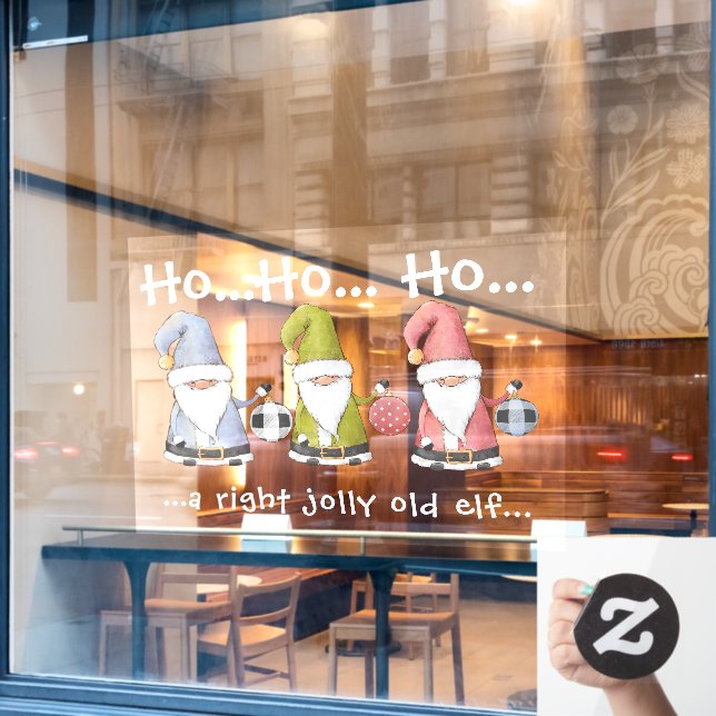 Große Weihnachtselfen/Gnome mit Ornamenten Fensteraufkleber (Café-Fenster)