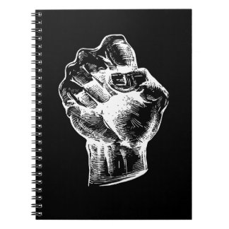 Große weiße Linolschnitt-illustration einer Faust Notizblock