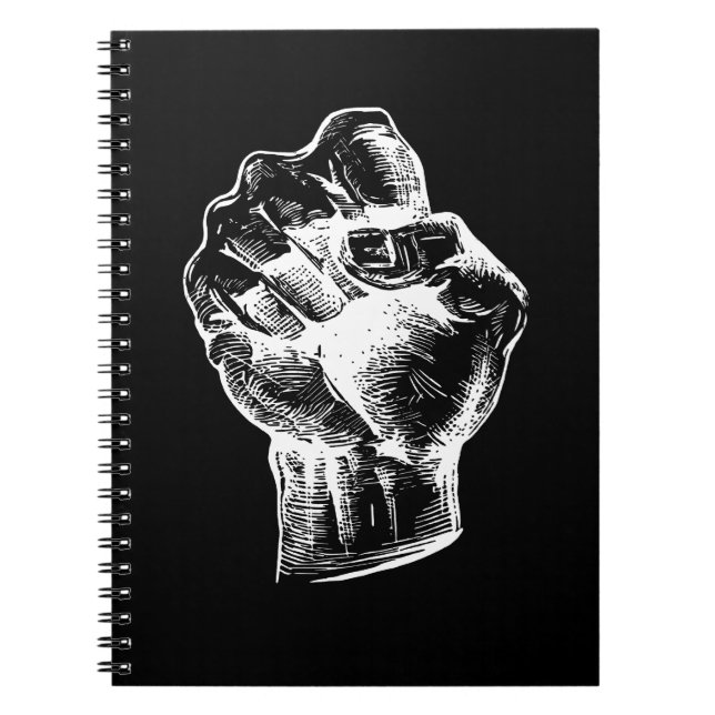 Große weiße Linolschnitt-illustration einer Faust Notizblock (Vorderseite)