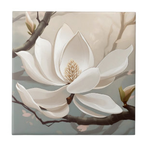 Große weiße Magnolische Blume Fliese