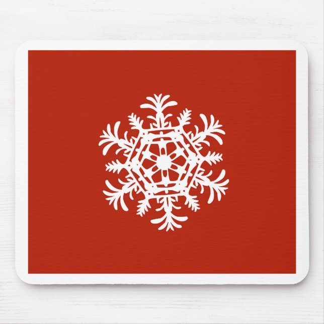 Große weiße Schneeflocke in Rot Mousepad (Vorne)
