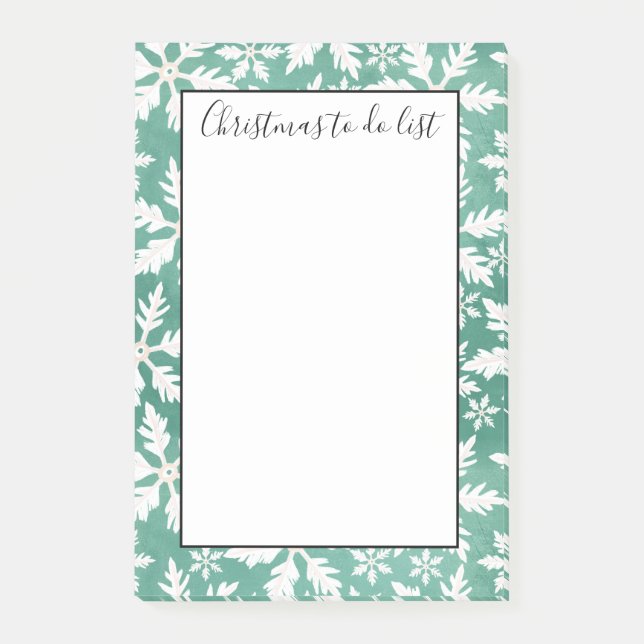 Große weiße Schneeflocken fallen grüne Weihnachten Post-it Klebezettel (Vorderseite)