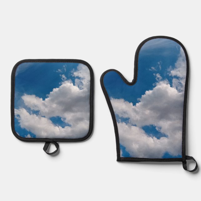 Große weiße Wolken Ofenhandschuh & Topflappen-Set (Vorderseite)