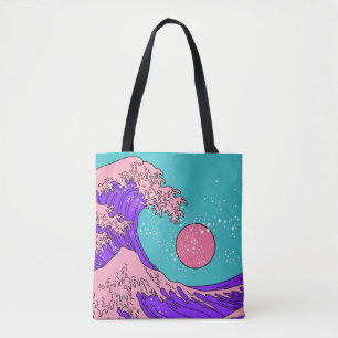 Große Welle im Vaporwave-Pop-Art-Stil. Ansicht auf