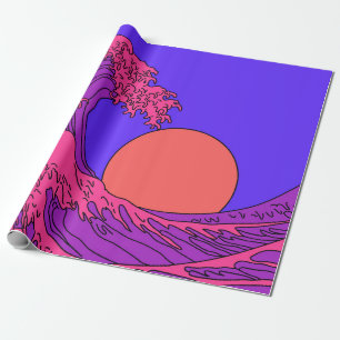 Große Welle im Vaporwave-Pop-Art-Stil. Ansicht auf Geschenkpapier