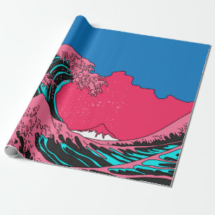 Große Welle im Vaporwave-Pop-Art-Stil. Ansicht auf Geschenkpapier