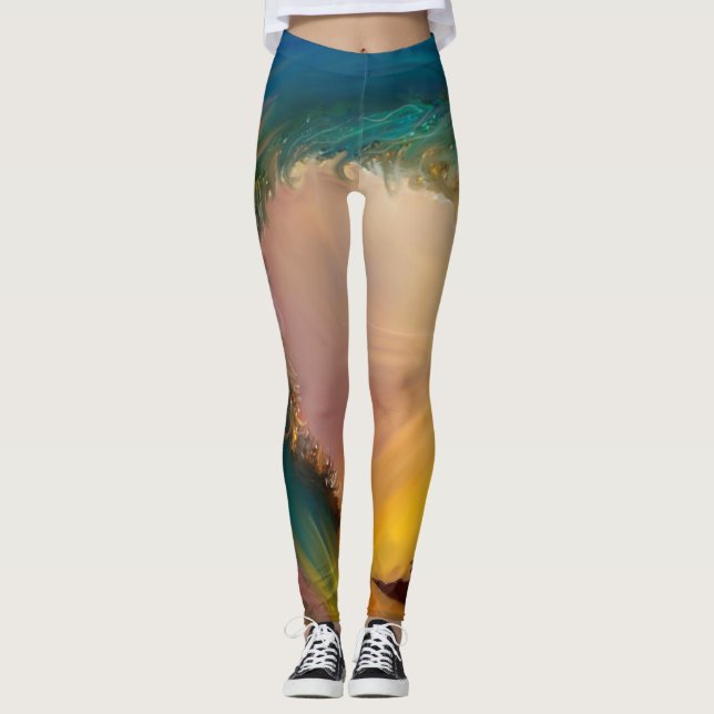 Große Welle mit Sonnenuntergang und abstrakten Wir Leggings (Vorderseite)
