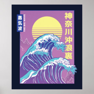 Große Welle Vaporwave Kanagawa Poster