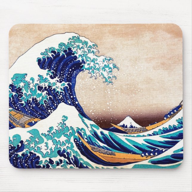 Große Welle von Kanagawa Vintage japanische Druckk Mousepad (Vorne)