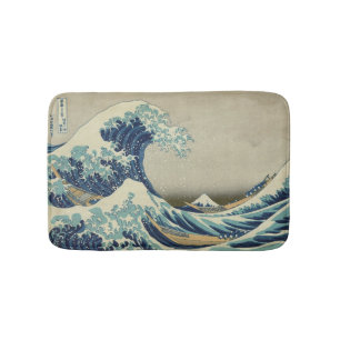 Große Welle vor der Küste Kanagawas von Hokusai Badematte