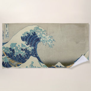 Große Welle vor der Küste Kanagawas von Hokusai Strandtuch