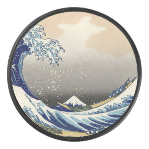 Große Welle vor Kanagawa & Berg Fuji Japanisches M Eishockey Puck