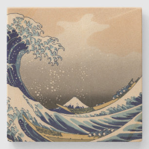 Große Welle vor Kanagawa & Mount Fuji Japan Meer Steinuntersetzer