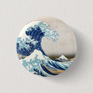 Große Welle vor Kanagawa Vintage Japanische Feine Button