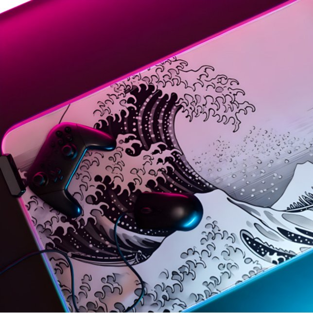 Große Welle xxl Gaming in Schwarzweiß-Kontur Schreibtischunterlage (Von Creator hochgeladen)