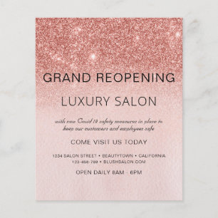 Große Wiedereröffnung Rose Gold Glitter Salon Flyer