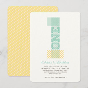 Große Zahl 1 Streifen Baby Neutral 1. Geburtstag Einladung