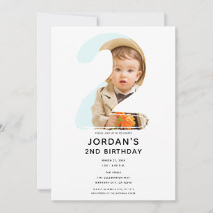 Große Zahl 2 ZWEI Foto Zweite 2. Geburtstagsfeier Einladung