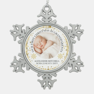Großeltern 1. Weihnachten Baby-Foto-Ornament  Schneeflocken Zinn-Ornament