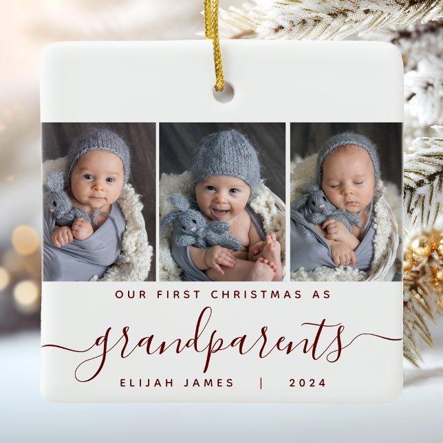 Großeltern 1. Weihnachts 3. Foto Burgundy Script Keramikornament (Von Creator hochgeladen)
