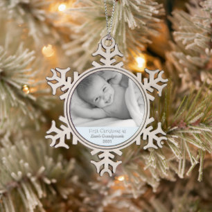 Großeltern 1. Weihnachts-Personalisiertes Foto Schneeflocken Zinn-Ornament