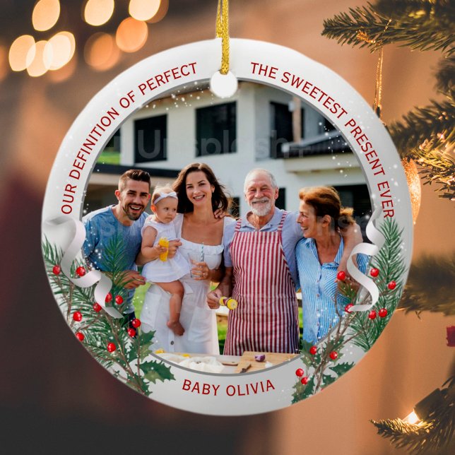 Großeltern 1. Weihnachtsklassiker Silberrahmen Keramik Ornament (Von Creator hochgeladen)