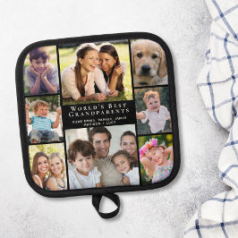 Großeltern 8 Foto Collage Black Topflappen