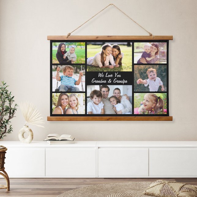 Großeltern 8 Foto Collage Black Wandteppich Mit Holzrahmen (Von Creator hochgeladen)