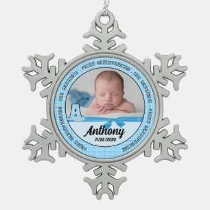 Großeltern Baby Blue Monogram A Schneeflocken Zinn-Ornament