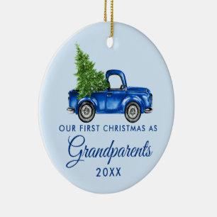 Großeltern Christmas Blue Truck FOTO BACK Keramik Ornament