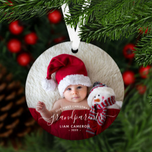 Großeltern Erste Weihnachtszeit Foto Weiße Schrift Ornament Aus Metall