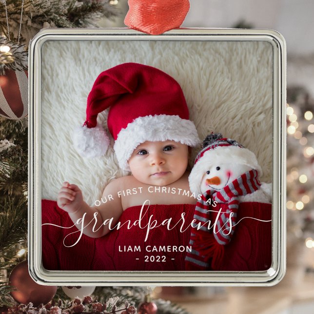 Großeltern Erste Weihnachtszeit Foto Weiße Schrift Ornament Aus Metall (Von Creator hochgeladen)