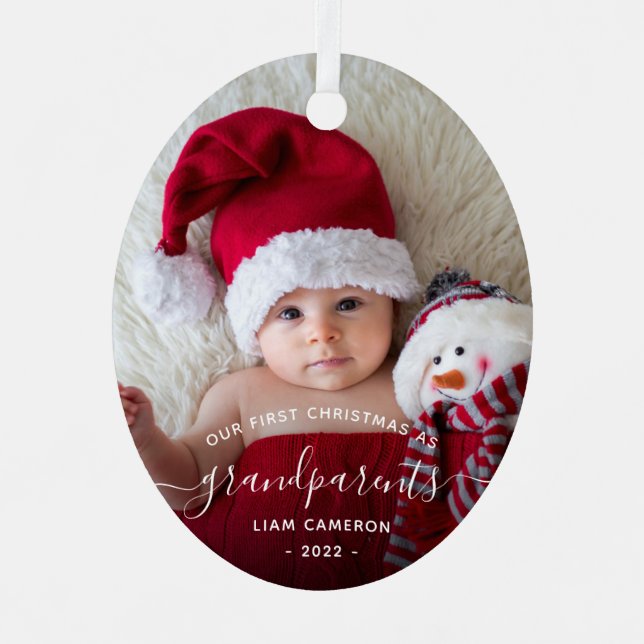 Großeltern Erste Weihnachtszeit Foto Weiße Schrift Ornament Aus Metall (Vorderseite)