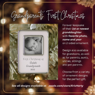 Großeltern Erstes Jahr Personalisierter Weihnachts Rahmen-Ornament Silber