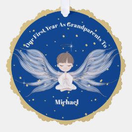 Großeltern Erstweihnachtliches Foto Angel Gold Blu Ornament Karte