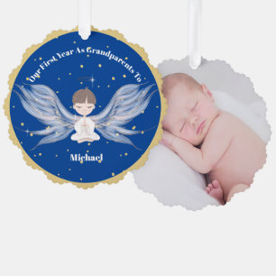 Großeltern Erstweihnachtliches Foto Angel Gold Blu Ornament Karte