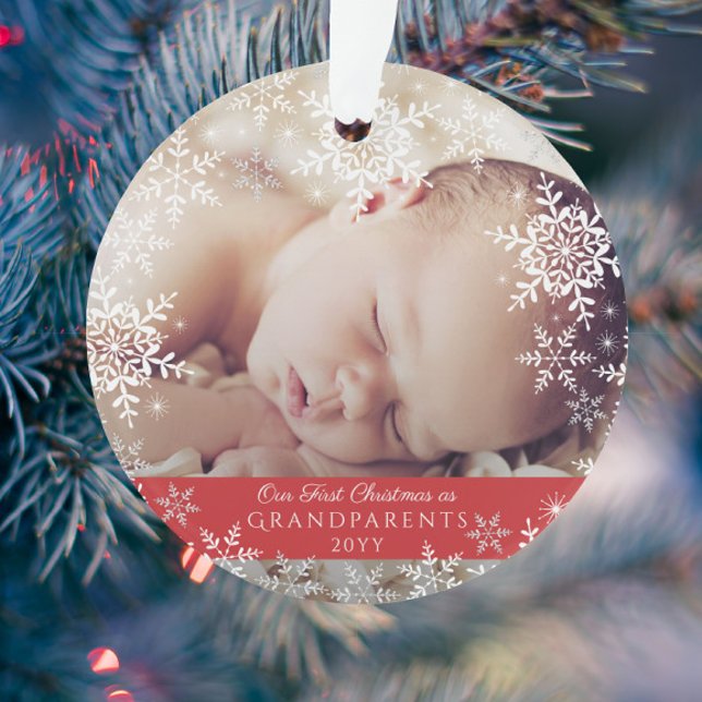 Großeltern First Christmas Snowflakes Baby Foto Ornament (Von Creator hochgeladen)