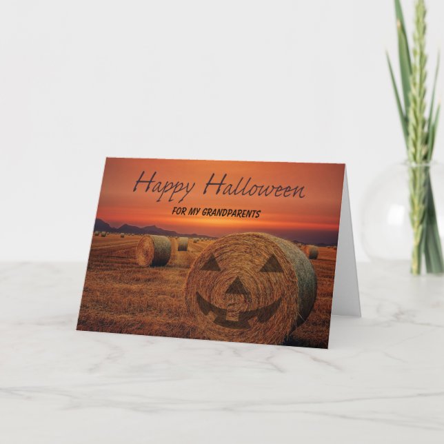Großeltern Halloween Bale von der Hay-Kürbislatern Karte (Vorderseite)