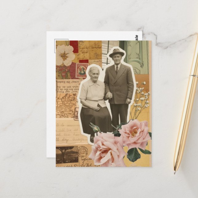 Großeltern Mixed Media Collage Postkarte (Vorderseite/Rückseite Beispiel)