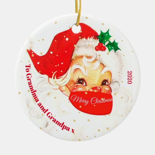 Großeltern Weihnachten Foto Santa Mask Merry Keramik Ornament (Vorne)